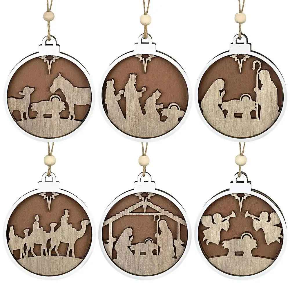Ideas For Christmas Trees, Nativity Scene Pendant Wooden Hollow Pendant Decor Lovely, Christian Christmas Ornaments DCLAF35